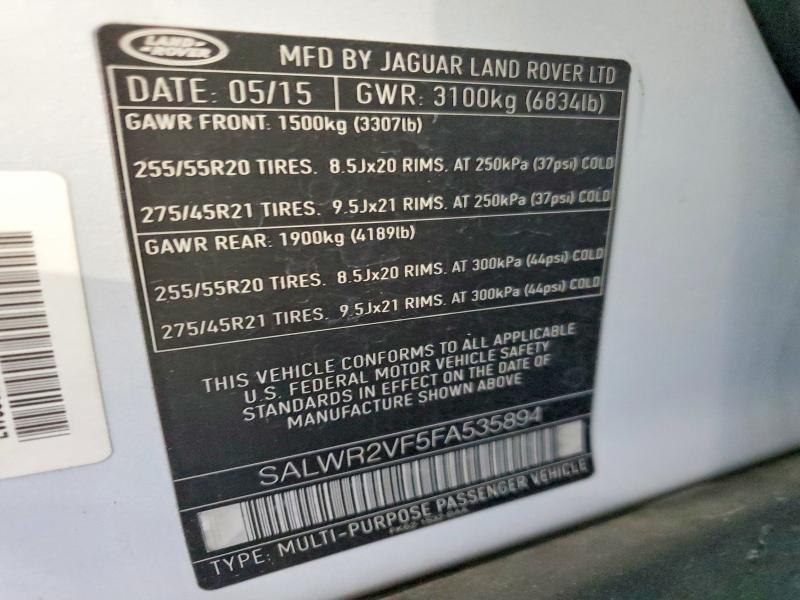 Aukcja sprzedaży 2015 Land Rover Range Rover Sport, vin: SALWR2VF5FA535894, numer aukcji: 50282436