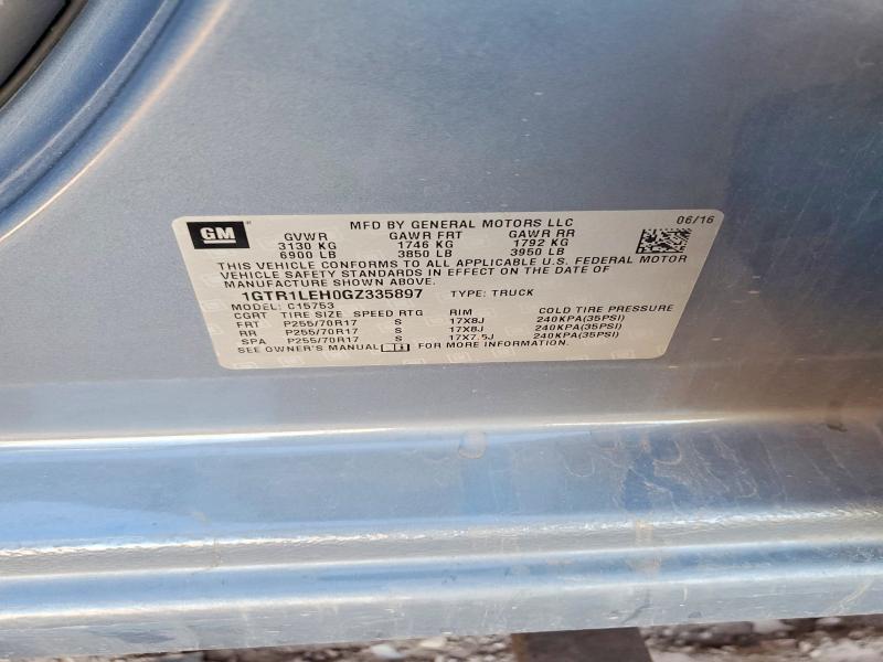 50001136 :رقم المزاد ، 1GTR1LEH0GZ335897 vin ، 2016 Gmc Sierra مزاد بيع