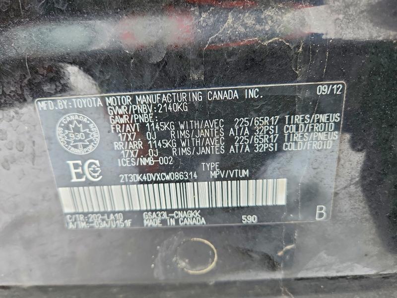 41908486 :رقم المزاد ، 2T3DK4DVXCW086314 vin ، 2012 Toyota Rav4 مزاد بيع