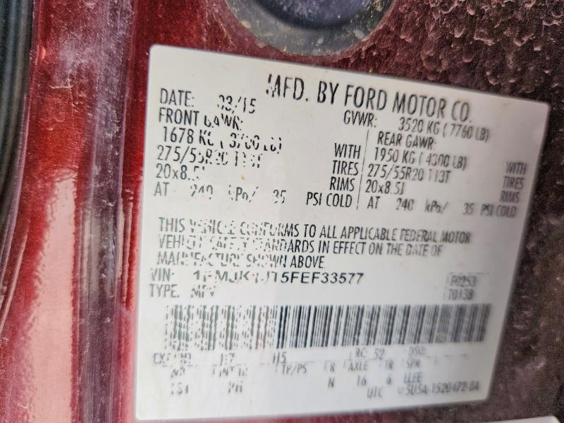 Продаж на аукціоні авто 2015 Ford Expedition, vin: 1FMJK1JT5FEF33577, номер лоту: 48807316