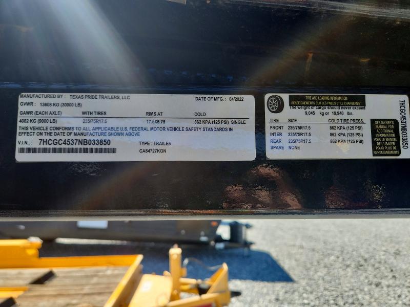52206056 :رقم المزاد ، 7HCGC4537NB033850 vin ، 2022 Texas Pride Trailers مزاد بيع