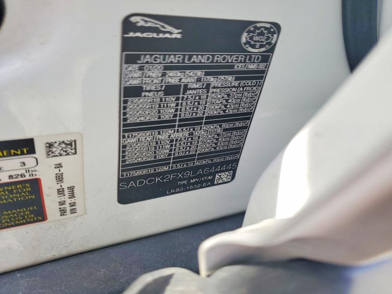 Aukcja sprzedaży 2020 Jaguar F-pace, vin: SADCK2FX9LA644445, numer aukcji: 51402376