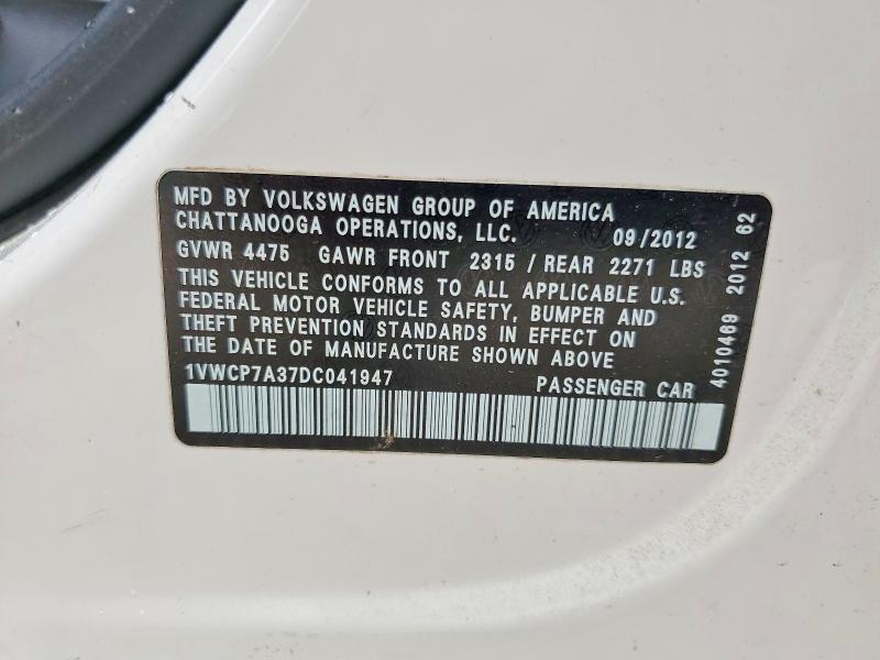 Aukcja sprzedaży 2013 Volkswagen Passat, vin: 1VWCP7A37DC041947, numer aukcji: 50861516