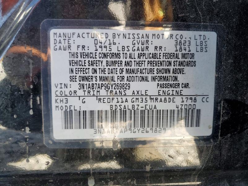 2016 Nissan Sentra მანქანა იყიდება აუქციონზე, vin: 3N1AB7AP9GY269829, აუქციონის ნომერი: 50421086