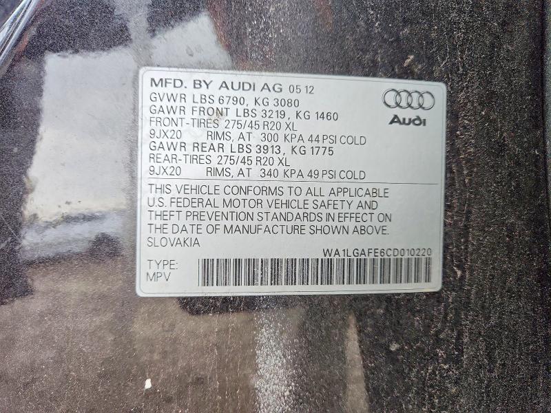 51904036 :رقم المزاد ، WA1LGAFE6CD010220 vin ، 2012 Audi Q7 مزاد بيع