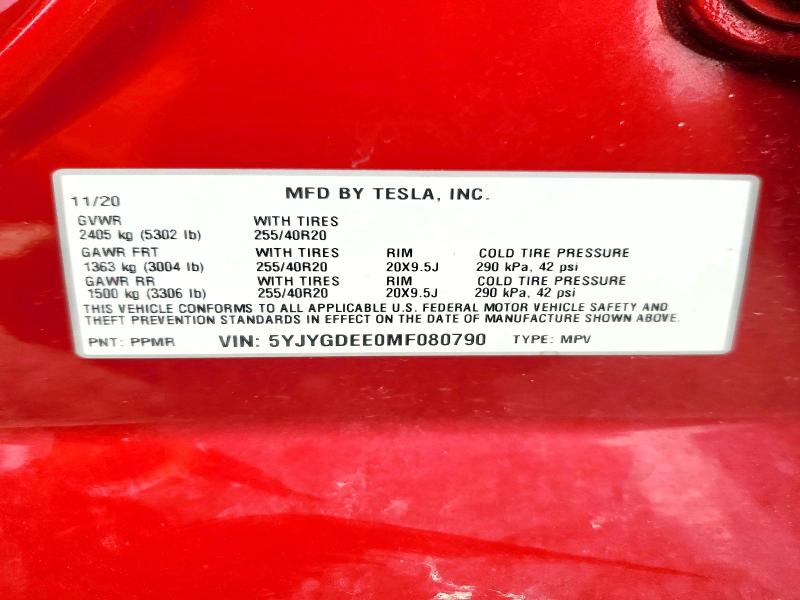 Продаж на аукціоні авто 2021 Tesla Model Y, vin: 5YJYGDEE0MF080790, номер лоту: 49791466