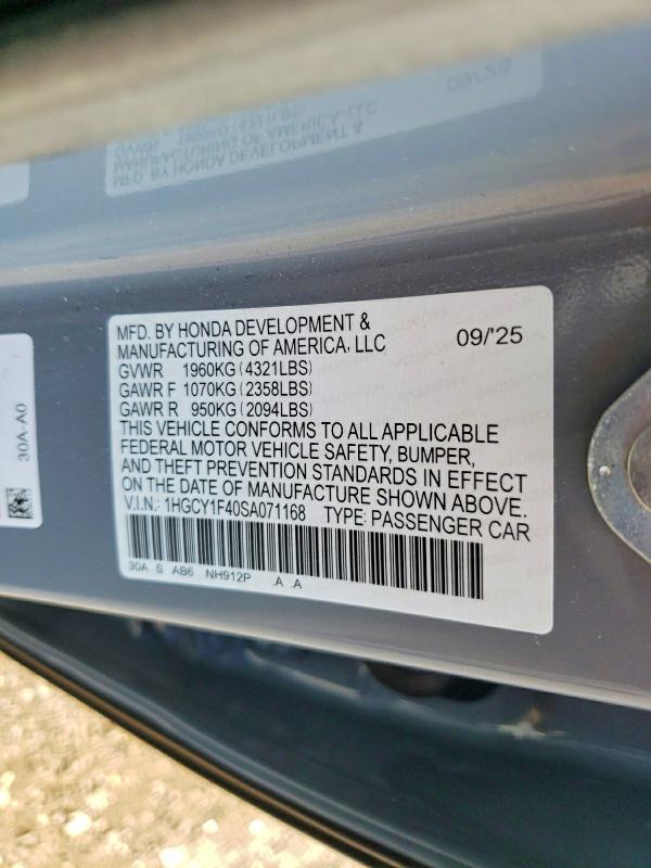 Продажа на аукционе авто 2025 Honda Accord, vin: 1HGCY1F40SA071168, номер лота: 49975526