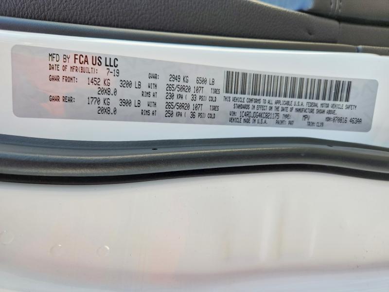 51165416 :رقم المزاد ، 1C4RDJDG4KC821175 vin ، 2019 Dodge Durango مزاد بيع
