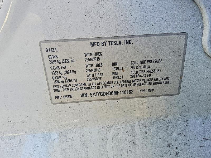 Aukcja sprzedaży 2021 Tesla Model Y, vin: 5YJYGDED6MF116182, numer aukcji: 50394166