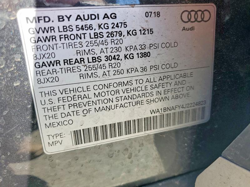 2018 Audi Q5 მანქანა იყიდება აუქციონზე, vin: WA1BNAFY4J2224823, აუქციონის ნომერი: 50981636
