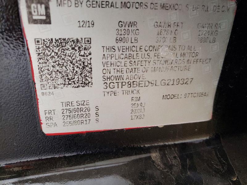 2020 Gmc Sierra მანქანა იყიდება აუქციონზე, vin: 3GTP8BED9LG219327, აუქციონის ნომერი: 48007966