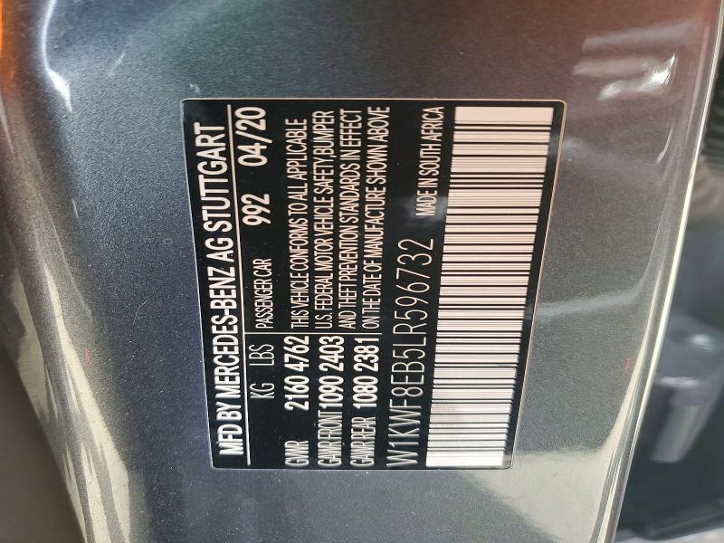 48934916 :رقم المزاد ، W1KWF8EB5LR596732 vin ، 2020 Mercedes-benz C مزاد بيع