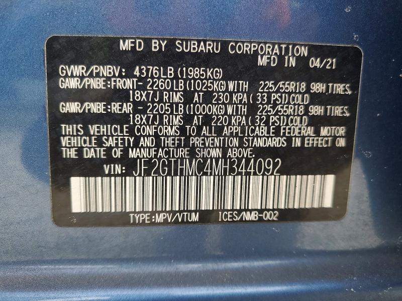 2021 Subaru Crosstrek მანქანა იყიდება აუქციონზე, vin: JF2GTHMC4MH344092, აუქციონის ნომერი: 50706296