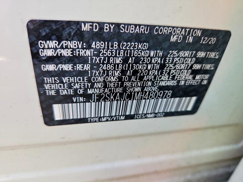 Aukcja sprzedaży 2021 Subaru Forester, vin: JF2SKAJC1MH480978, numer aukcji: 48775356