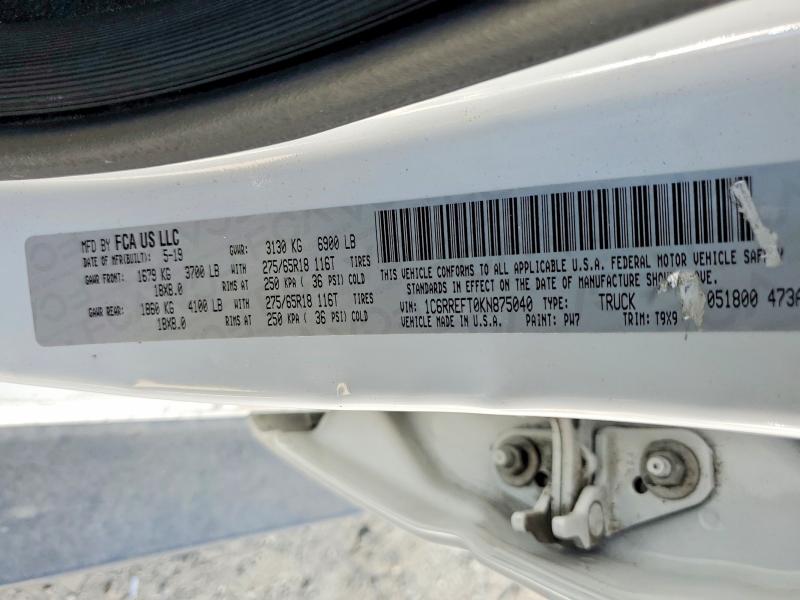 47843796 :رقم المزاد ، 1C6RREFT0KN875040 vin ، 2019 Ram 1500 مزاد بيع