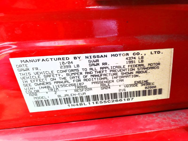 Продаж на аукціоні авто 2005 Nissan Altima, vin: 1N4BL11E55C266187, номер лоту: 49988196