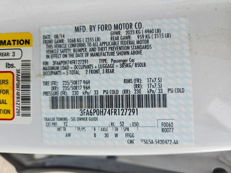 Aukcja sprzedaży 2015 Ford Fusion, vin: 3FA6P0H74FR127291, numer aukcji: 50098176