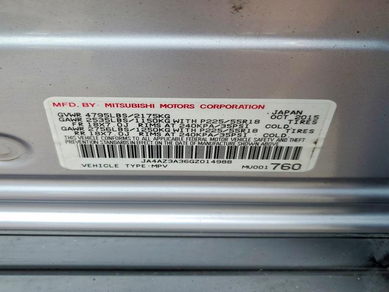 2016 Mitsubishi Outlander მანქანა იყიდება აუქციონზე, vin: JA4AZ3A36GZ014988, აუქციონის ნომერი: 48214356