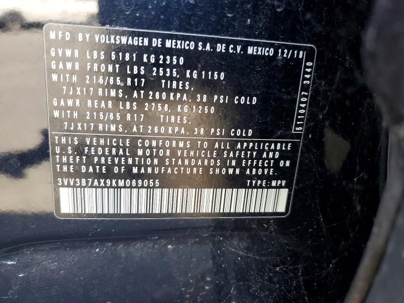Продаж на аукціоні авто 2019 Volkswagen Tiguan, vin: 3VV3B7AX9KM069055, номер лоту: 49068016