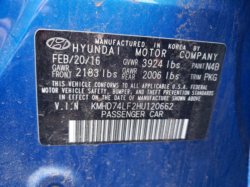 51490276 :رقم المزاد ، KMHD74LF2HU120662 vin ، 2017 Hyundai Elantra مزاد بيع