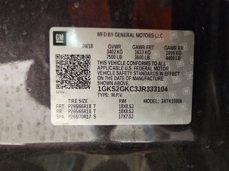 Aukcja sprzedaży 2018 Gmc Yukon Xl, vin: 1GKS2GKC3JR333104, numer aukcji: 49130096