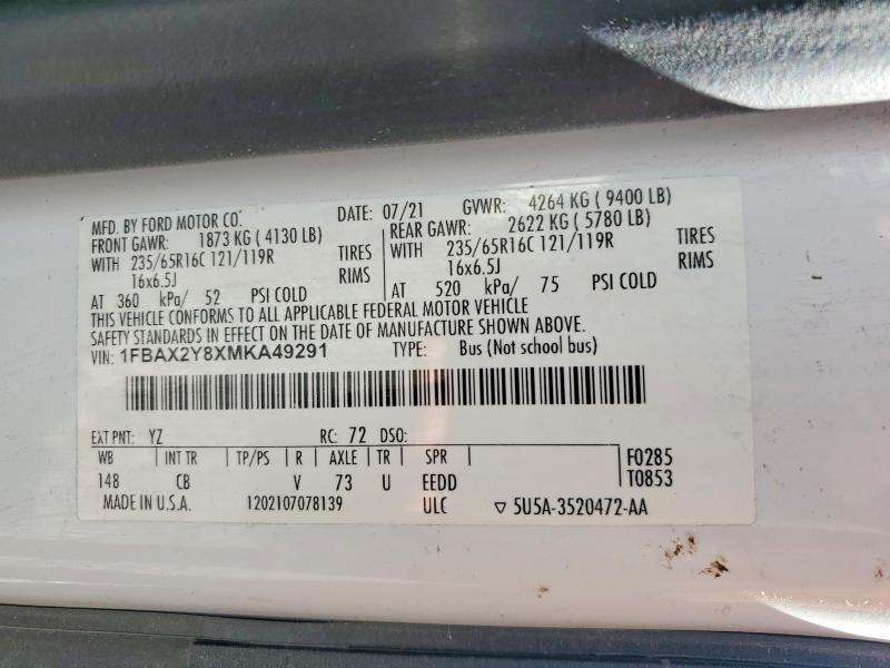 Продажа на аукционе авто 2021 Ford Transit, vin: 1FBAX2Y8XMKA49291, номер лота: 57685896