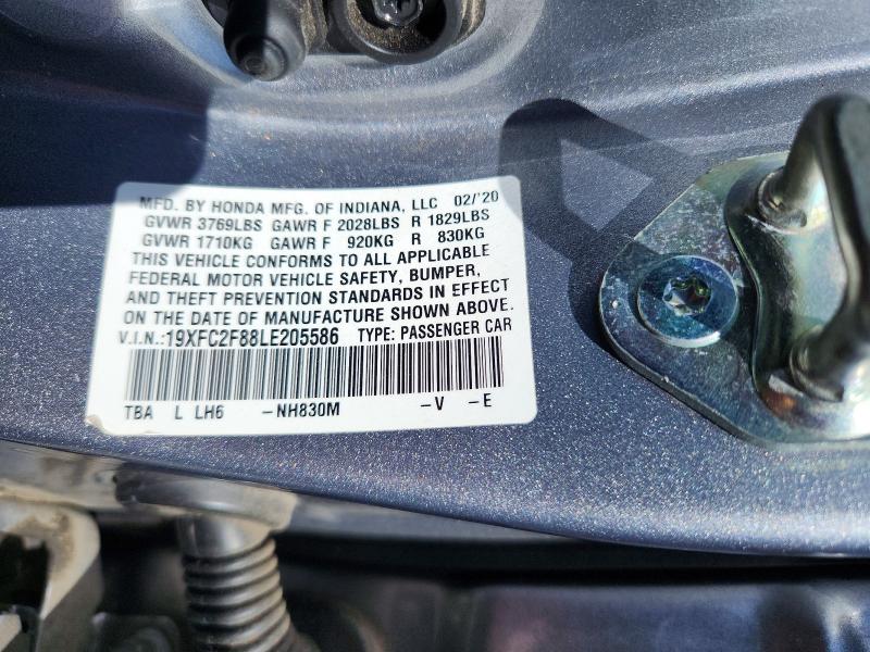 Aukcja sprzedaży 2020 Honda Civic, vin: 19XFC2F88LE205586, numer aukcji: 48099356