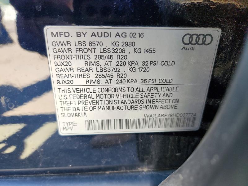 Aukcja sprzedaży 2017 Audi Q7, vin: WA1LABF78HD007724, numer aukcji: 50508126