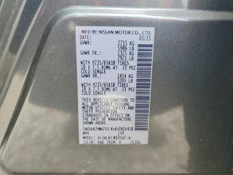 Продажа на аукционе авто 2015 Nissan Pathfinder, vin: 5N1AR2MN7FC660048, номер лота: 49659636