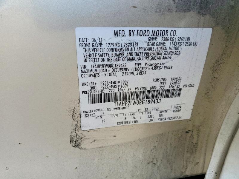 Продажа на аукционе авто 2011 Ford Taurus, vin: 1FAHP2FW0BG189433, номер лота: 50372796