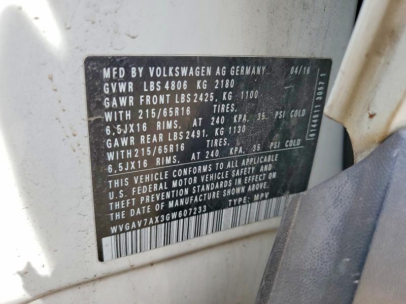 Продажа на аукционе авто 2016 Volkswagen Tiguan, vin: WVGAV7AX3GW607233, номер лота: 51127646