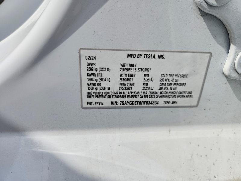 2024 Tesla Model Y მანქანა იყიდება აუქციონზე, vin: 7SAYGDEF0RF034394, აუქციონის ნომერი: 50362316