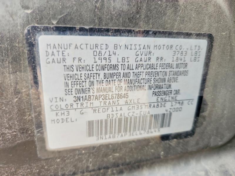 2014 Nissan Sentra მანქანა იყიდება აუქციონზე, vin: 3N1AB7AP3EL678645, აუქციონის ნომერი: 51344726