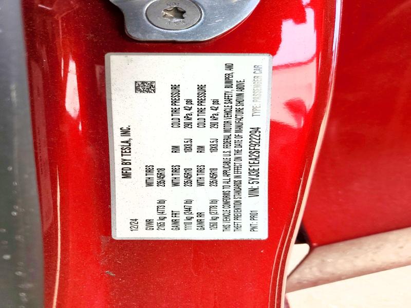 50105746 :رقم المزاد ، 5YJ3E1EA2SF922294 vin ، 2025 Tesla Model 3 مزاد بيع