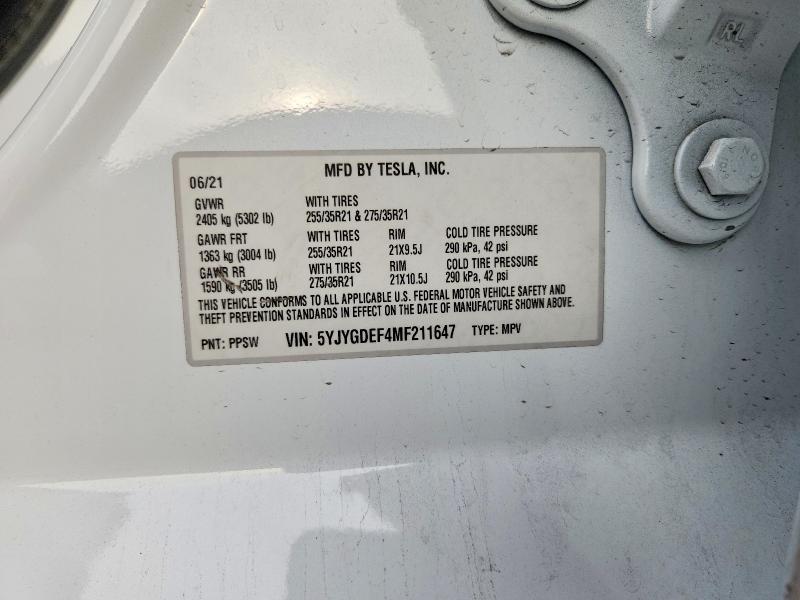 2021 Tesla Model Y მანქანა იყიდება აუქციონზე, vin: 5YJYGDEF4MF211647, აუქციონის ნომერი: 49677256