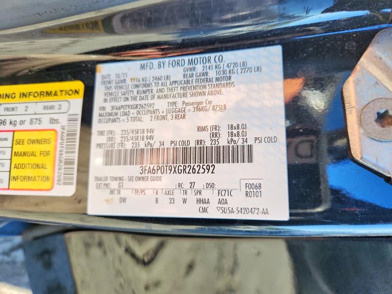 49905496 :رقم المزاد ، 3FA6P0T9XGR262592 vin ، 2016 Ford Fusion مزاد بيع