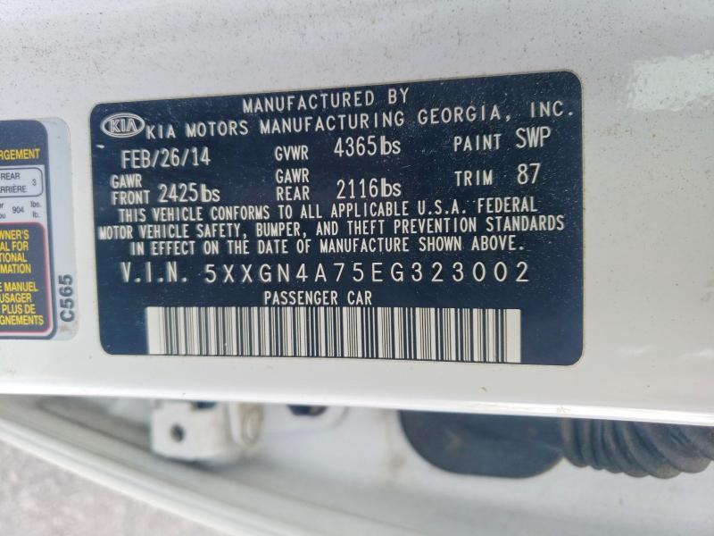 2014 Kia Optima მანქანა იყიდება აუქციონზე, vin: 5XXGN4A75EG323002, აუქციონის ნომერი: 50049786