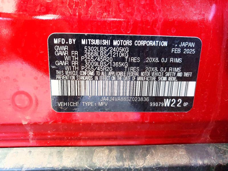 49749186 :رقم المزاد ، JA4J4VA88SZ023836 vin ، 2025 Mitsubishi Outlander مزاد بيع