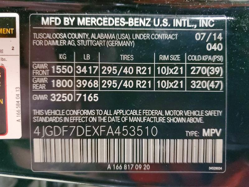 2015 Mercedes-benz Gl მანქანა იყიდება აუქციონზე, vin: 4JGDF7DEXFA453510, აუქციონის ნომერი: 49771786