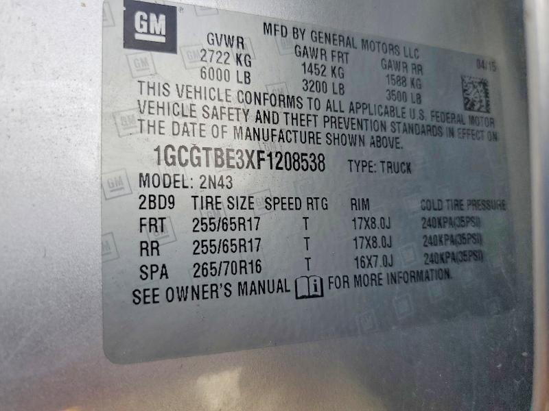 Aukcja sprzedaży 2015 Chevrolet Colorado, vin: 1GCGTBE3XF1208538, numer aukcji: 51474576