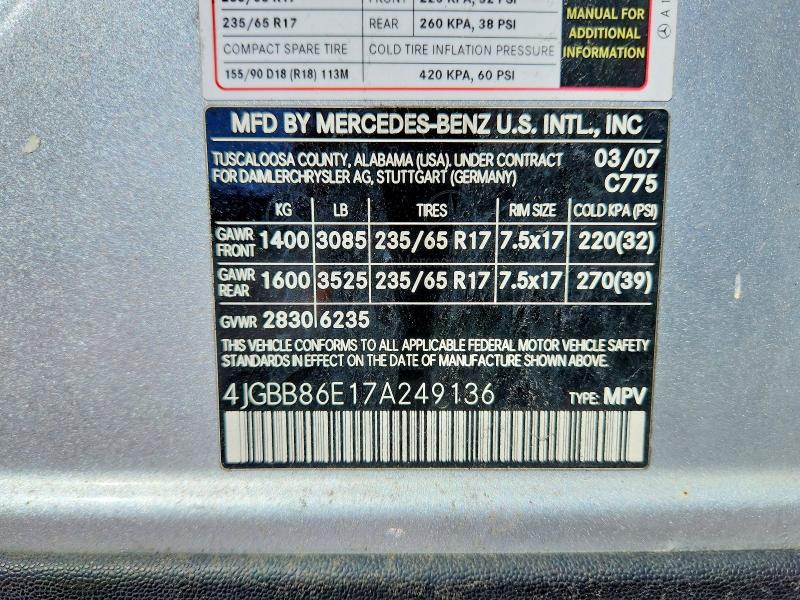 Продаж на аукціоні авто 2007 Mercedes-benz M-class, vin: 4JGBB86E17A249136, номер лоту: 48874226