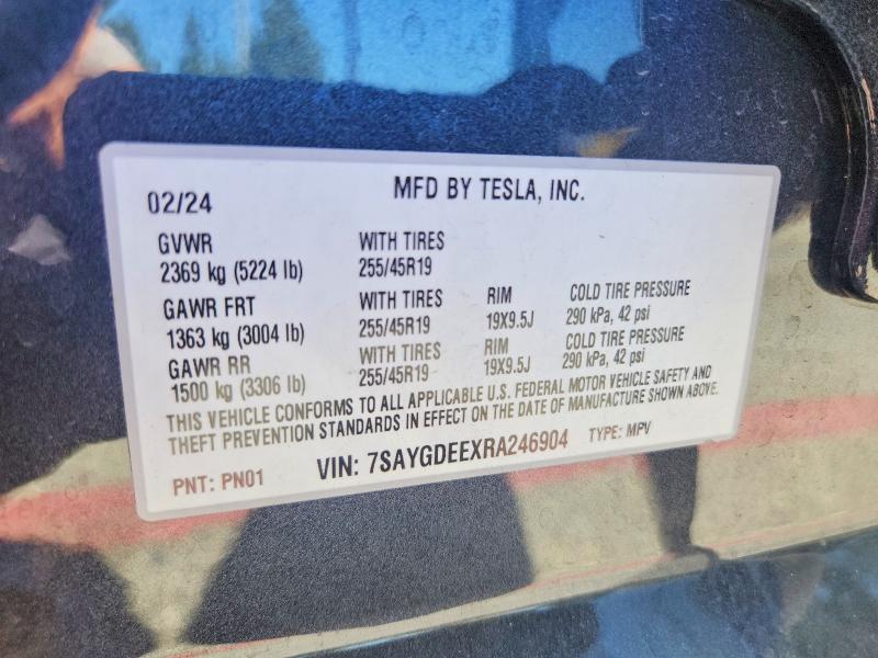 2024 Tesla Model Y მანქანა იყიდება აუქციონზე, vin: 7SAYGDEEXRA246904, აუქციონის ნომერი: 49426576