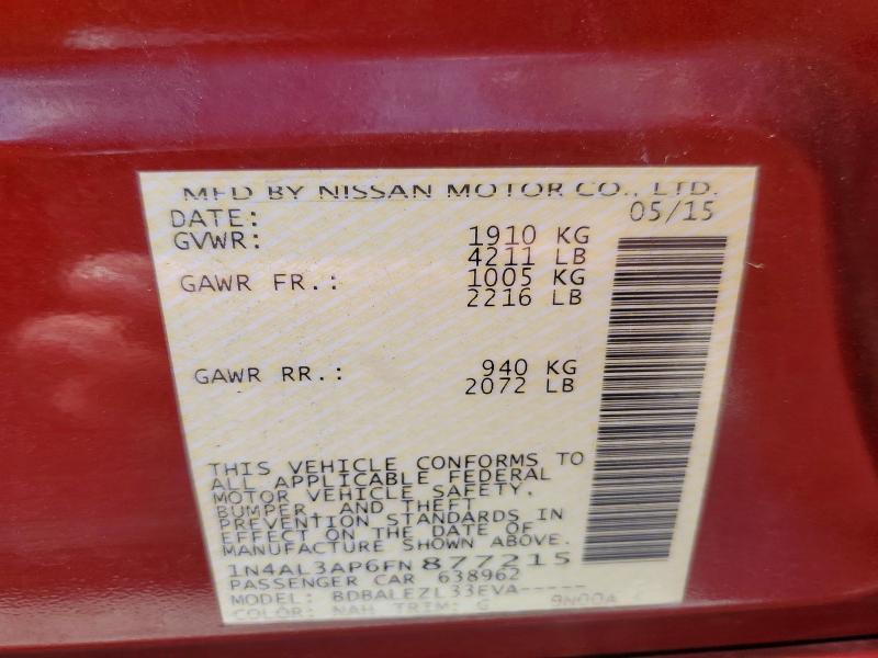 2015 Nissan Altima მანქანა იყიდება აუქციონზე, vin: 1N4AL3AP6FN877215, აუქციონის ნომერი: 50467626