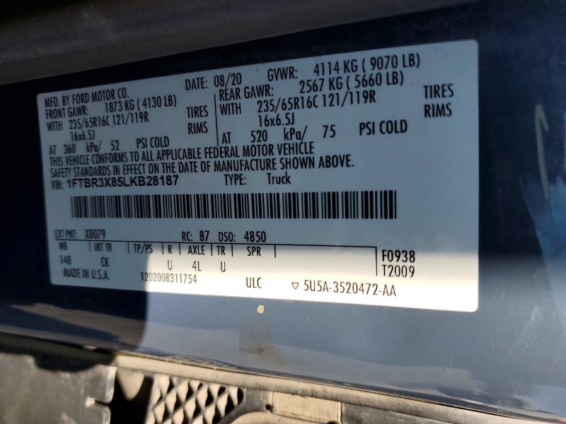 2020 Ford Transit მანქანა იყიდება აუქციონზე, vin: 1FTBR3X85LKB28187, აუქციონის ნომერი: 50973526