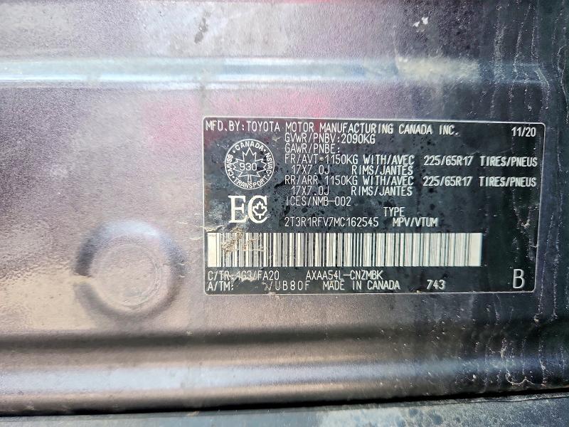Aukcja sprzedaży 2021 Toyota Rav4, vin: 2T3R1RFV7MC162545, numer aukcji: 49302756