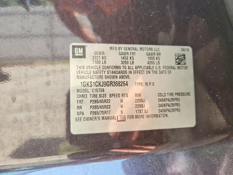 50562956 :رقم المزاد ، 1GKS1CKJ9GR368264 vin ، 2016 Gmc Yukon مزاد بيع