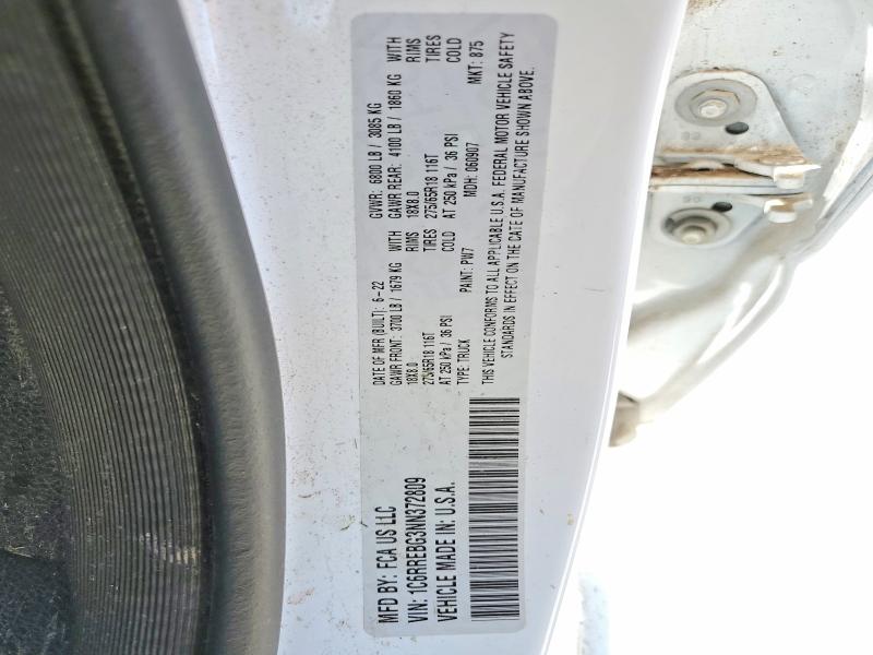 2022 Ram 1500 მანქანა იყიდება აუქციონზე, vin: 1C6RREBG3NN372809, აუქციონის ნომერი: 51532566