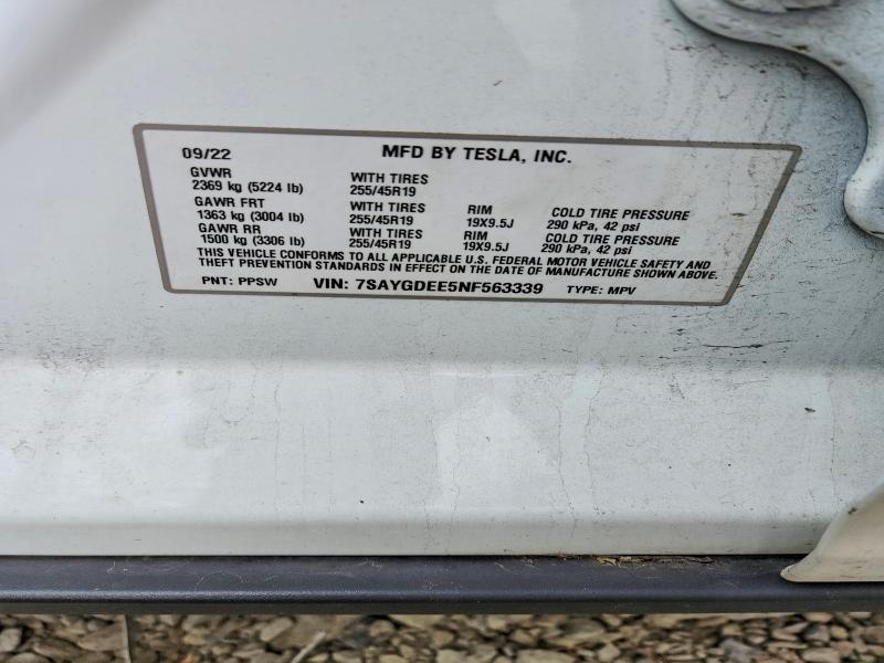 Продаж на аукціоні авто 2022 Tesla Model Y, vin: 7SAYGDEE5NF563339, номер лоту: 51563716