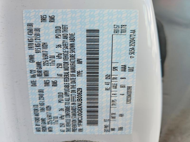 48095206 :رقم المزاد ، 1FMCU0G6XNUB00629 vin ، 2022 Ford Escape مزاد بيع