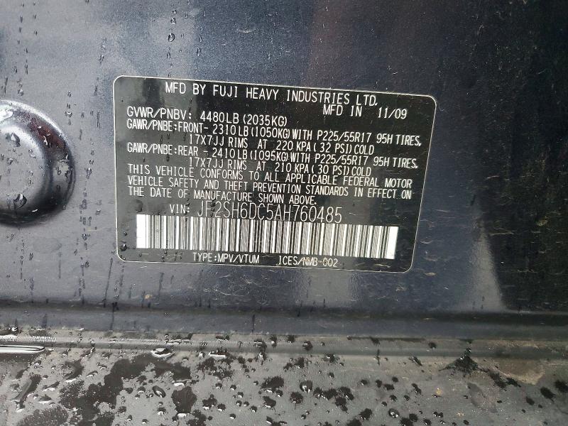Продажа на аукционе авто 2010 Subaru Forester, vin: JF2SH6DC5AH760485, номер лота: 48176526